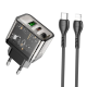 Мережевий зарядний пристрій HOCO N34 Dazzling dual-port PD20W+QC3.0 charger set(C to iP) Transparent Чорний