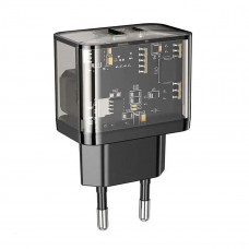 Мережевий зарядний пристрій HOCO N34 Dazzling dual-port PD20W+QC3.0 charger Transparent Чорний