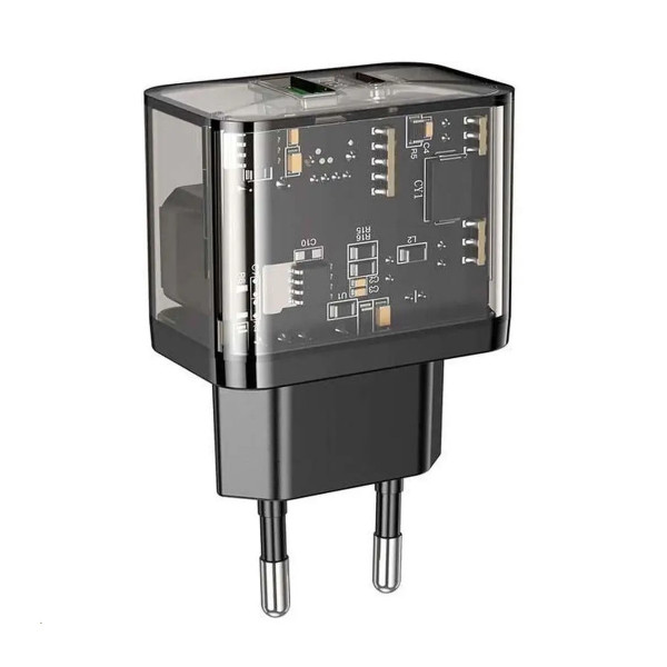 Мережевий зарядний пристрій HOCO N34 Dazzling dual-port PD20W+QC3.0 charger Transparent Чорний