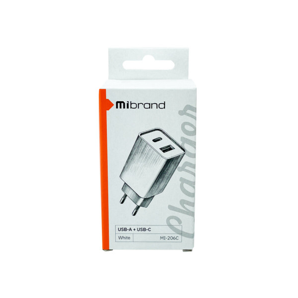Мережевий зарядний пристрій Mibrand MI-206C Travel Charger USB-A + USB-C 10.5W White