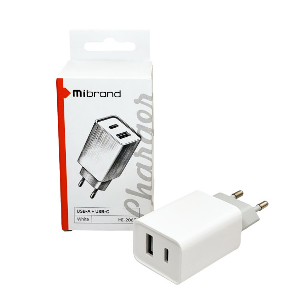 Мережевий зарядний пристрій Mibrand MI-206C Travel Charger USB-A + USB-C 10.5W White