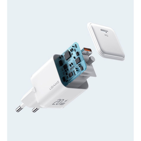 Мережевий зарядний пристрій Usams US-CC183 PD20W Single Port Fast Charger (EU)-X-ron Series Білий