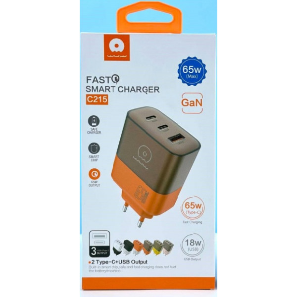 Мережевий зарядний пристрій WUW-C215 65W Charger 2 USB C + USB A brown orange