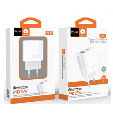 Мережевий зарядний пристрій WUW-C251 25W PD USB-C + USB QC3.0 18W (6972573338641)