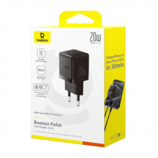 Мережевий зарядний пристрій з кабелем Baseus Palm Fast Charger 1C 20W EU Cosmic Black set USB-C to iP 20W 1m (E0116401)