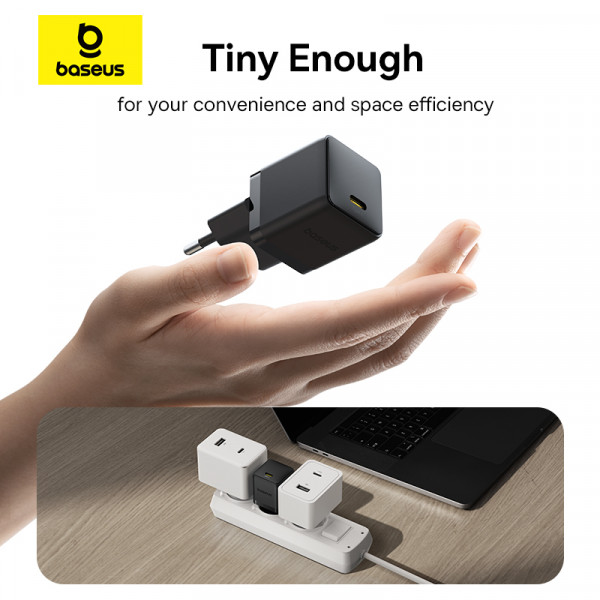 Мережевий зарядний пристрій з кабелем Baseus Palm Fast Charger 1C 20W EU Cosmic Black set USB-C to iP 20W 1m (E0116401)