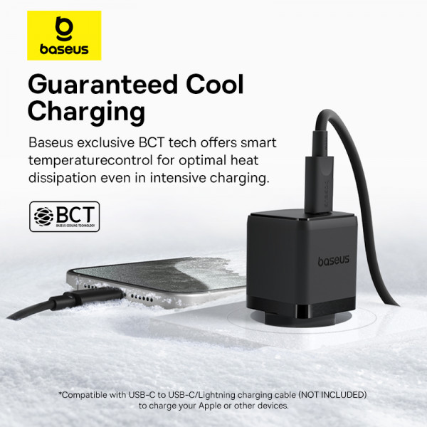 Мережевий зарядний пристрій з кабелем Baseus Palm Fast Charger 1C 20W EU Cosmic Black set USB-C to iP 20W 1m (E0116401)