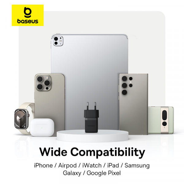 Мережевий зарядний пристрій з кабелем Baseus Palm Fast Charger 1C 20W EU Cosmic Black set USB-C to iP 20W 1m (E0116401)