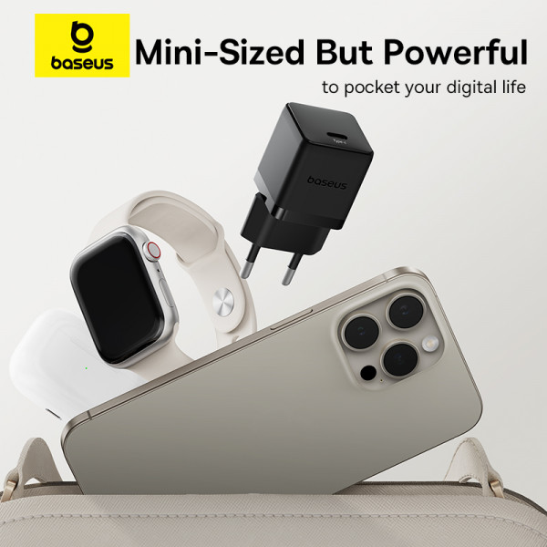 Мережевий зарядний пристрій з кабелем Baseus Palm Fast Charger 1C 20W EU Cosmic Black set USB-C to iP 20W 1m (E0116401)