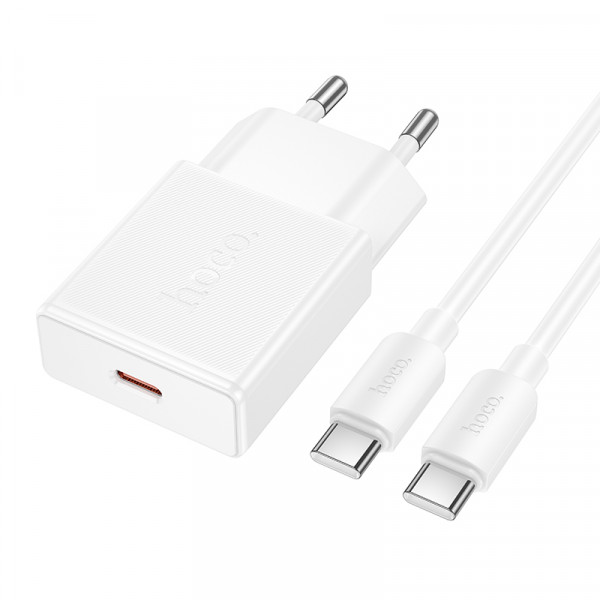 Мережевий зарядний пристрій з кабелем HOCO N72 Speed single-port PD20W ultra-thin charger set(C to C)(EU) (6942007661140)