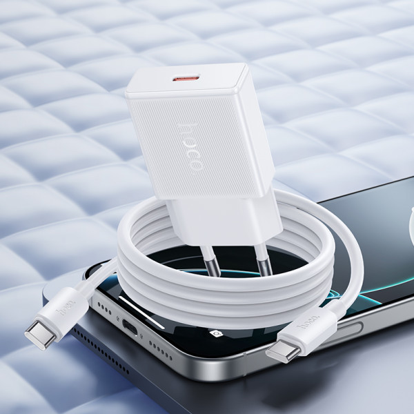 Мережевий зарядний пристрій з кабелем HOCO N72 Speed single-port PD20W ultra-thin charger set(C to C)(EU) (6942007661140)