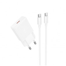Мережевий зарядний пристрій з кабелем HOCO N72 Speed single-port PD20W ultra-thin charger set(C to C)(EU) (6942007661140)