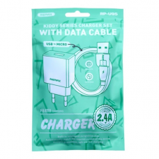 Мережевий зарядний пристрій з кабелем REMAX Kiddy Series 2.4A RP-Charger Set with Cable U95 Micro (6954851218173)
