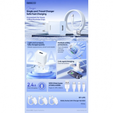 Мережевий зарядний пристрій з кабелем REMAX Kiddy Series 2.4A RP-Charger Set with Cable U95 Micro (6954851218173)