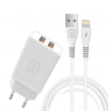 Мережевий зарядний пристрій з кабелем WUW-T55 2USB/3.1A set IP (6972573333998)