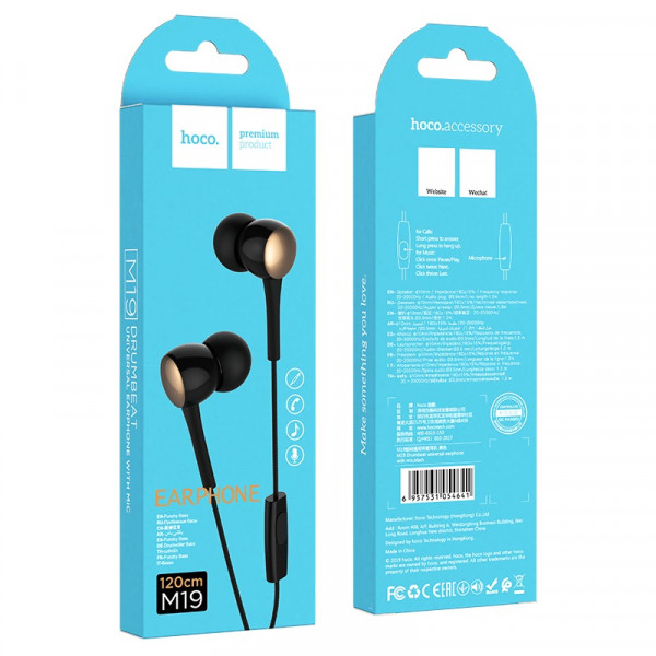 Навушники HOCO M19 Drumbeat universal earphone with mic Black (6957531054641)