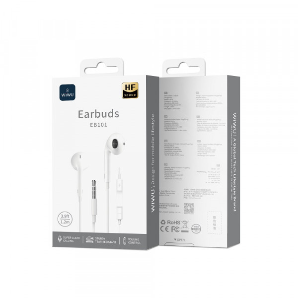 Навушники WIWU 3.5 Wired earphone EB101 White (6973218930732)