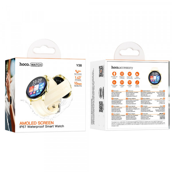 Смарт-годинник HOCO Y38 AMOLED 36mm. 300 mAh. Smart watch(call version) Gold (6942007672061)