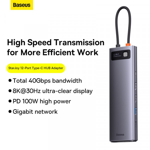 USB-хаб Baseus Metal Gleam Series 12-in-1 Multifunctional Type-C HUB Docking Station Gray