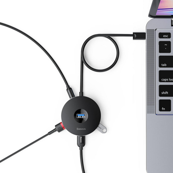 USB-хаб Baseus round box HUB adapter（USB3.0 to USB3.0*1+USB2.0*3）1m Black