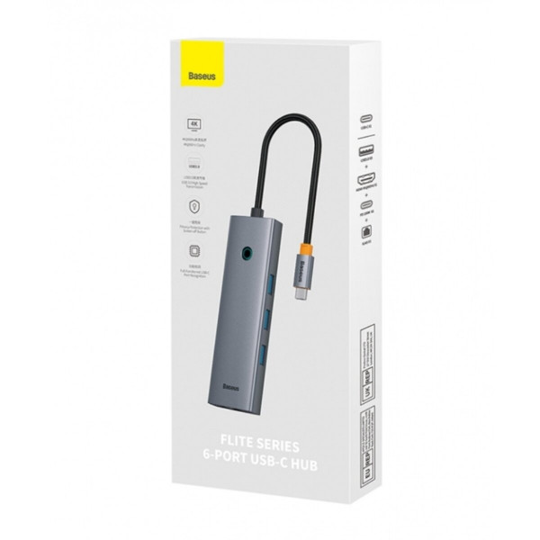 USB-хаб Baseus UltraJoy Series 6-Port HUB (Direct-Link Type) Space Grey（USB-C*2 to USB-C 40Gbps*1+USB3.0*3+SD/TF3.0*1）