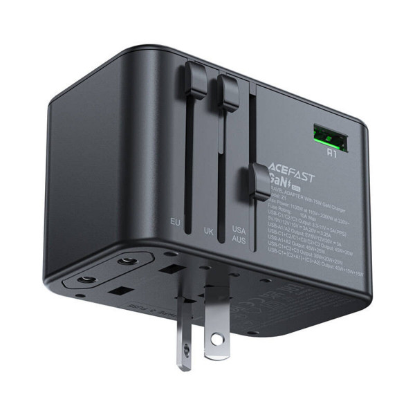 УЗП ACEFAST Z1 PD75W GaN (3*USB-C+2*USB-A) multifunctional charging adapter Чорний