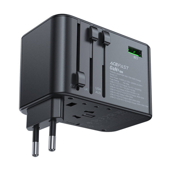 УЗП ACEFAST Z1 PD75W GaN (3*USB-C+2*USB-A) multifunctional charging adapter Чорний