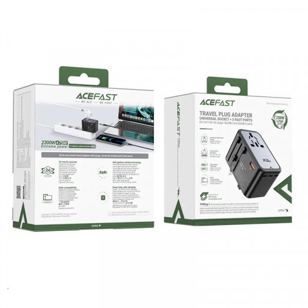 УЗП ACEFAST Z1 PD75W GaN (3*USB-C+2*USB-A) multifunctional charging adapter Чорний