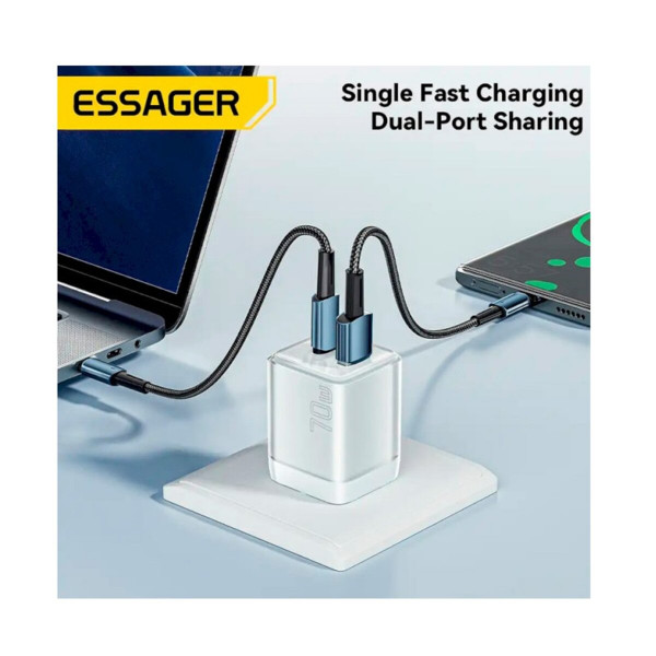 Зарядний пристрій ESSAGER EZCT70 Gan 1USB 1T-C 70W білий