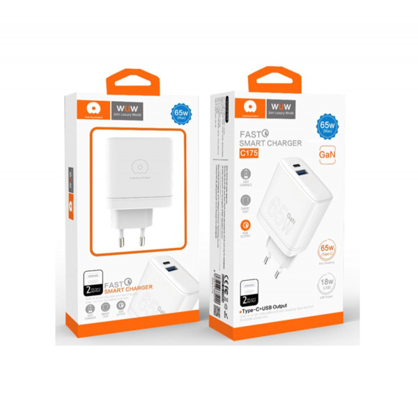 Зарядний пристрій WUW-C175 65W GaN USB A+USB C білий