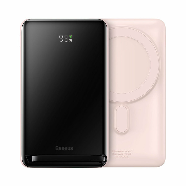 Зовнішній акумулятор Baseus Magnetic Bracket Wireless Fast Charge Power Bank 10000mAh 20W Pink