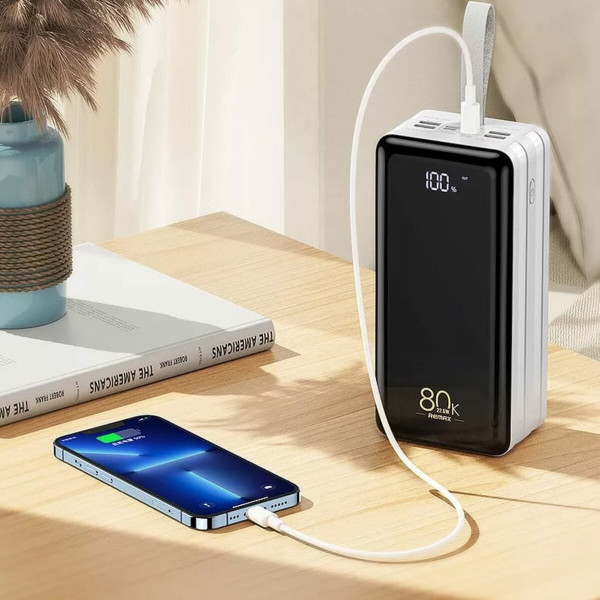 Зовнішній акумулятор REMAX Chinen Series 22.5W PD+QC Multi-compatible Fast Charging Power Bank with LED Light 80000mAh RPP-291 White