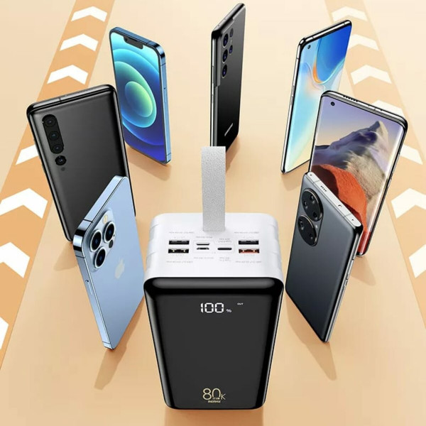 Зовнішній акумулятор REMAX Chinen Series 22.5W PD+QC Multi-compatible Fast Charging Power Bank with LED Light 80000mAh RPP-291 White