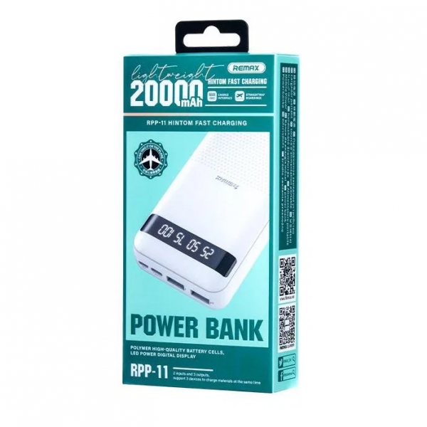 Зовнішній акумулятор REMAX Hintom 2.4A Fast Charging Power Bank 20000mAh RPP-11 White (6954851218845)