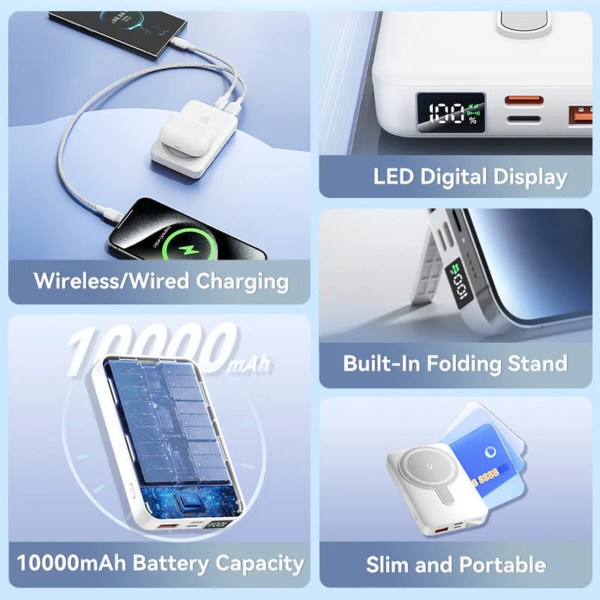 Зовнішній акумулятор Vention 10000mAh Magnetic Wireless Power Bank (USB-C + Lightning + USB-C + USB-A +Wireless) 22.5W Чорний LED Display Type (FHTB0)