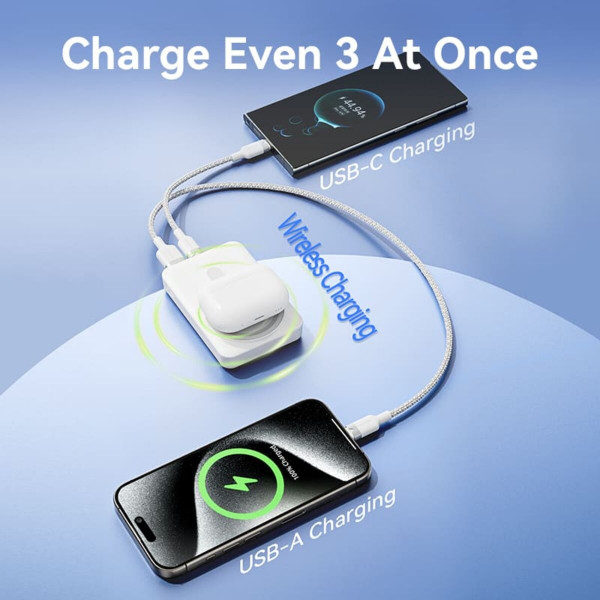 Зовнішній акумулятор Vention 10000mAh Magnetic Wireless Power Bank (USB-C + Lightning + USB-C + USB-A +Wireless) 22.5W Чорний LED Display Type (FHTB0)