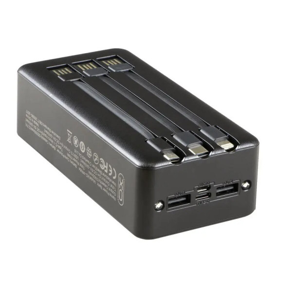 Зовнішній акумулятор XO PR164 Power bank with emergency lights, charging cable (Micro, TYPE-C, Lightning) 30000mAh Black