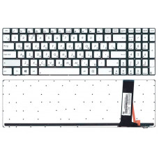 Клавиатура для ноутбука Asus (N550) с подсветкой (Light), Silver, (No Frame) RU/EN