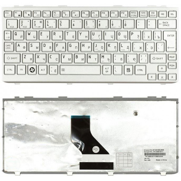 Клавиатура Toshiba Mini (NB200, NB300, NB305) Silver, (Silver Frame) RU (вертикальный энтер)