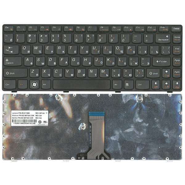 Клавиатура для ноутбука Lenovo IdeaPad (B470, G470, G470AH, G470GH, G475, V470, V470c, Z470, Z475), Black, (Black Frame), RU