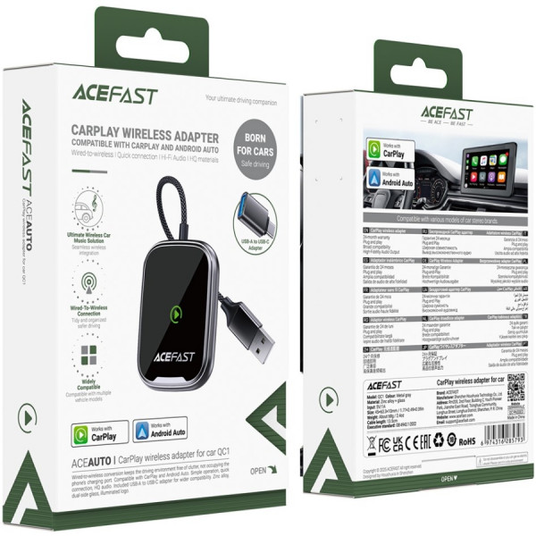 Адаптер CarPlay/Android AUTO wireless for car QC1 Acefast
