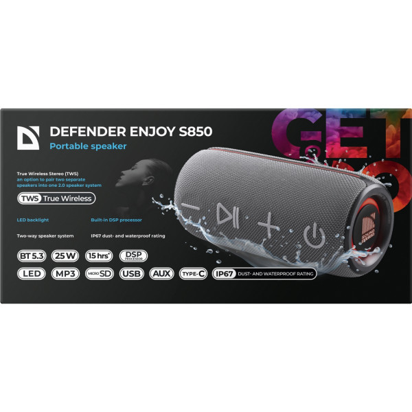 Акустична система 1.0 Defender Enjoy S850 25Вт RGB/BT/TF/TWS/DSP/IP67 чорна