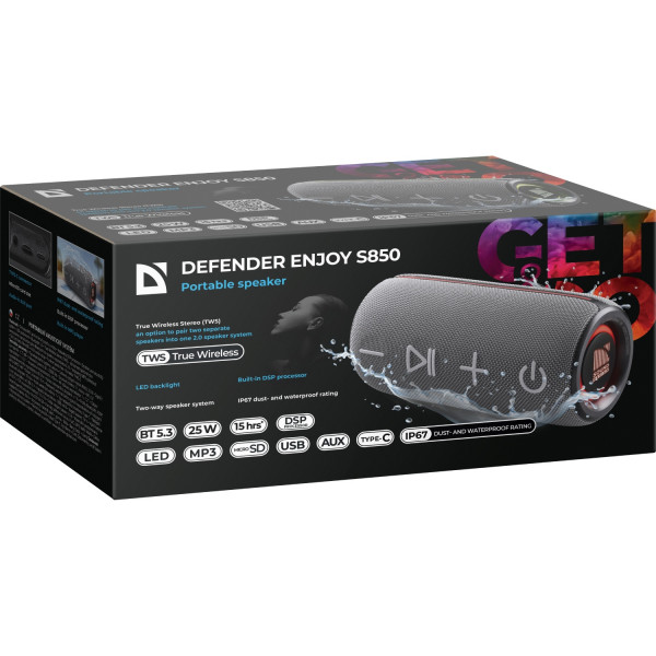 Акустична система 1.0 Defender Enjoy S850 25Вт RGB/BT/TF/TWS/DSP/IP67 чорна
