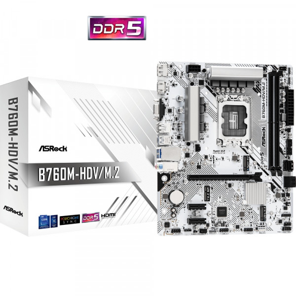 ASRock B760M-HDV/M.2 (1700/B760, 2*DDR5, 1xPCIex16, 4xSATAІІІ, 2xM.2, 2.5GLan, 7.1ch, mATX)