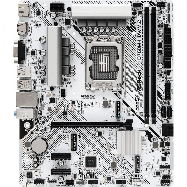 ASRock B760M-HDV/M.2 (1700/B760, 2*DDR5, 1xPCIex16, 4xSATAІІІ, 2xM.2, 2.5GLan, 7.1ch, mATX)