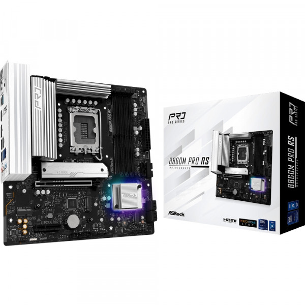 AsRock B860M Pro RS (1851/B860, 4*DDR5, PCIex16, HDMI/DP, 4xSATA, 3xM.2, 2.5Glan, 7.1ch, mATX)