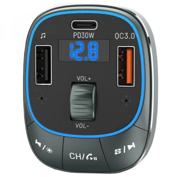 Автомобільний FM-трансміттер Vention PD 54W 3-Port USB (C+A+A) LED/USB Flash/Bluetooth, вольтметр