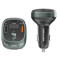 Автомобільний FM-трансміттер Vention PD 54W 3-Port USB (C+A+A) LED/USB Flash/Bluetooth, вольтметр