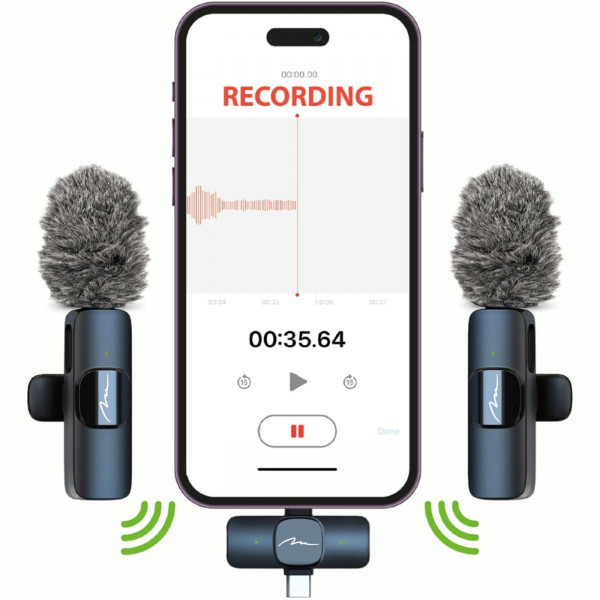 Бездротовий петличний мікрофон Media-Tech USB-C/Lightning 2-Pack Micro-Mic Duo MT416 Black