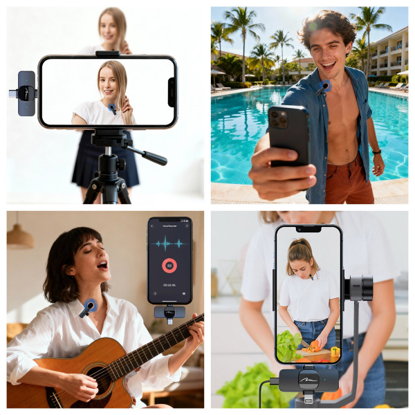 Бездротовий петличний мікрофон Media-Tech USB-C/Lightning 2-Pack Micro-Mic Duo MT416 Black